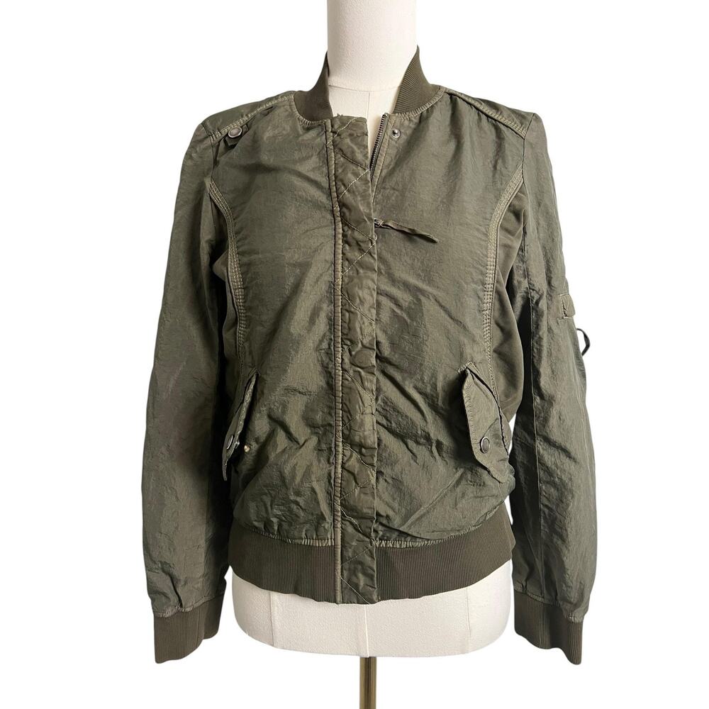Marrakech Bomber Jacket Womens Small Olive Green Zip Pockets Utility Moto